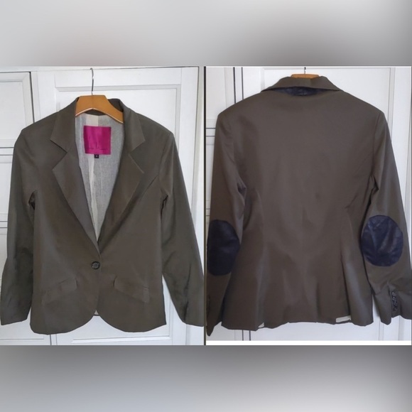 NWOT Heidi Merrick Khaki Blazer Elbow Patches Vegan Leather Trim Size 4 - Picture 6 of 15